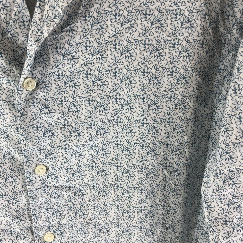 John Ashford Mens Button Down Shirt Floral Print Cotton Blend Blue White XL - Picture 2 of 4